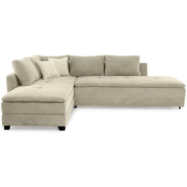 luma-home Ecksofa 15161, Dauerschläfer-Doppelbett B306/T223/H95 cm, Schwenkteil L/R, Bettkasten, Nachtkonsole, Boxspring, Federkern, Wellenunterfederung, Topper