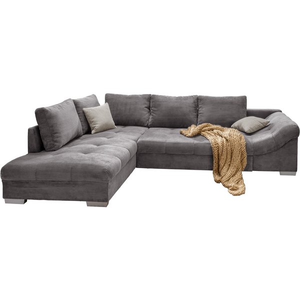 luma-home Ecksofa 17202-OTTO, mit Bettfunktion B298/T202/H84 cm, Liegefläche 154x227 cm, Wellenunterfederung, Ottomane links, Bezug Cord Grau