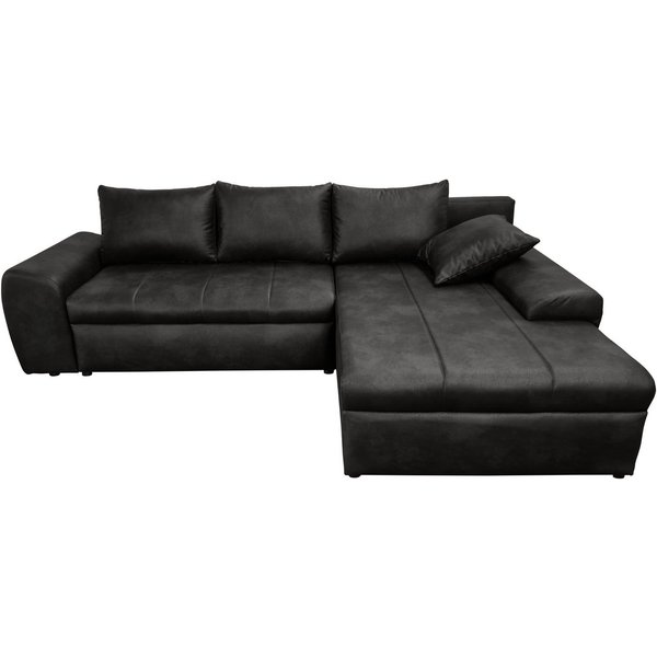 luma-home Ecksofa 18013, mit Bettfunktion B266/T186/H90 cm, Ottomane rechts, Federkern im Rücken, Wellenunterfederung,Bettkasten, Mikrofaser Leder-Optik Vintage
