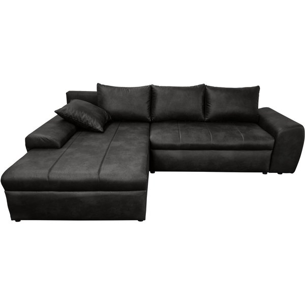 luma-home Ecksofa 18016, mit Bettfunktion B266/T186/H90 cm, Ottomane links, Federkern im Rücken, Wellenunterfederung,Bettkasten, Mikrofaser Leder-Optik Vintage 