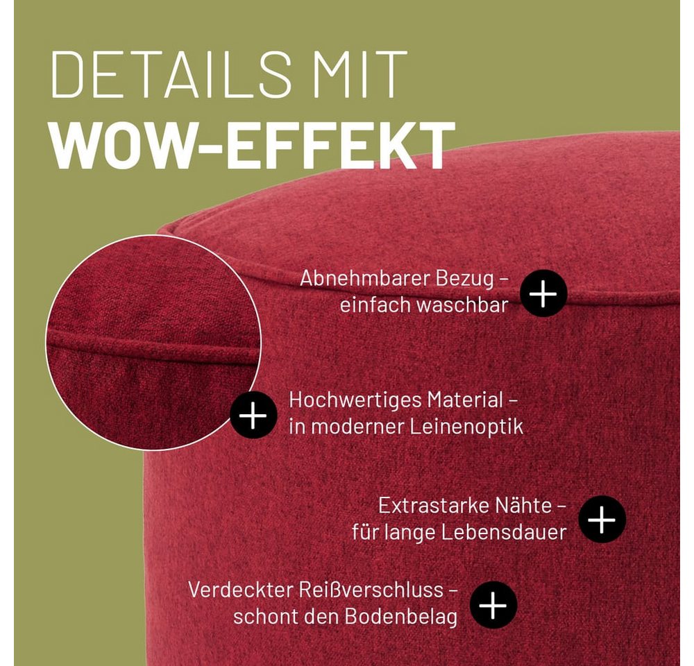 Lumaland Sitzsack Comfort Line Hocker 25x45cm, pflegeleicht Bodenkissen Bean Bag – Bild 5 von 5