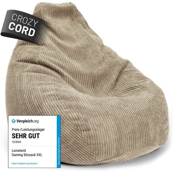 Lumaland Sitzsack GIANT Cord Sitzsack Stabile Lehne ideal fürs Gaming