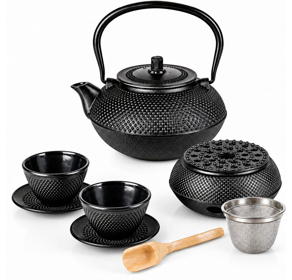 Lumaland Teekanne Set 8-teilig, 1,4 Liter Gusseiserne Teekanne Tetsubin, (8-St), Stövchen aus Gusseisen, 2 Teebecher & 2 Untersetzer uvm. – Bild 2 von 5
