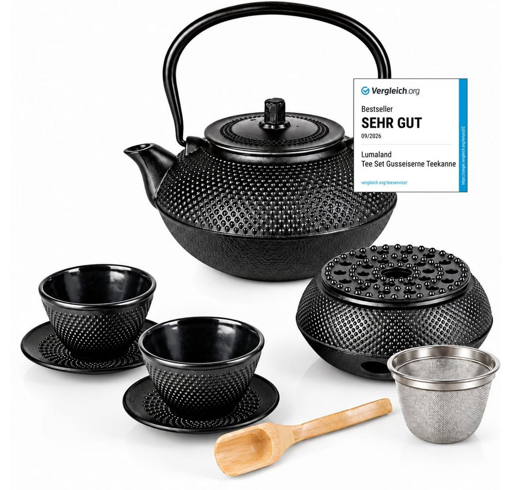 Lumaland Teekanne Set 8-teilig, 1,4 Liter Gusseiserne Teekanne Tetsubin, (8-St), Stövchen aus Gusseisen, 2 Teebecher & 2 Untersetzer uvm. – Bild 3 von 5