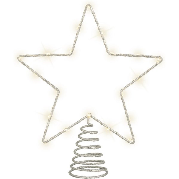 Lumineo Christbaumspitze, LED Christbaumspitze Stern mit Timer 27cm Metall Silber / Warmweiß