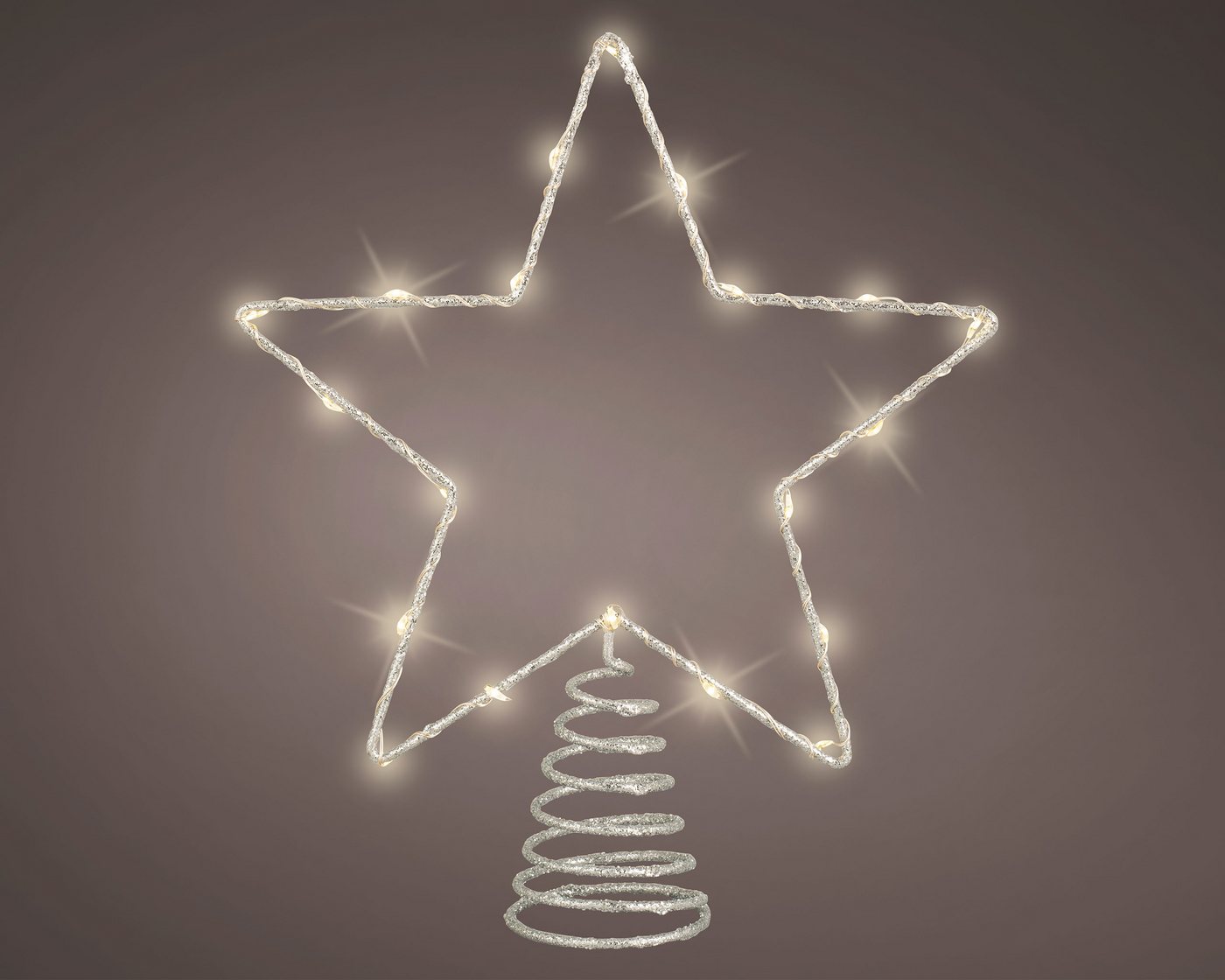 Lumineo Christbaumspitze, LED Christbaumspitze Stern mit Timer 27cm Metall Silber / Warmweiß – Bild 2 von 3