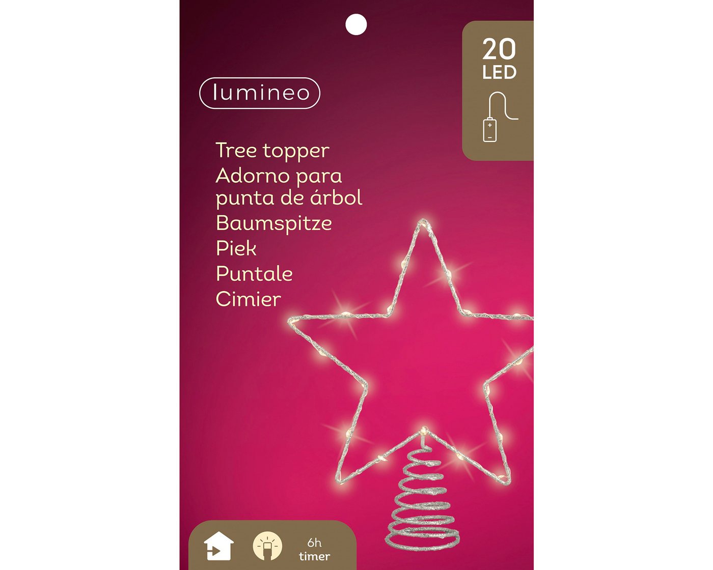 Lumineo Christbaumspitze, LED Christbaumspitze Stern mit Timer 27cm Metall Silber / Warmweiß – Bild 3 von 3