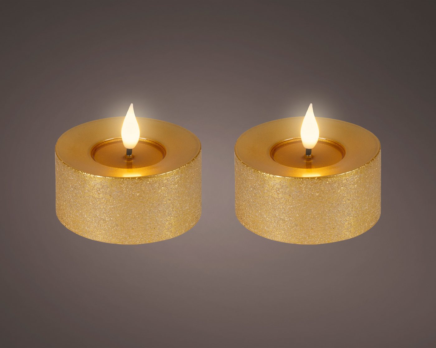 Lumineo LED-Kerze, Timer, warmweiß, LED Kerzen 6x7,5cm Timer Wachs 2 Stück - Flacker-Effekt Gold Warmweiß – Bild 2 von 5
