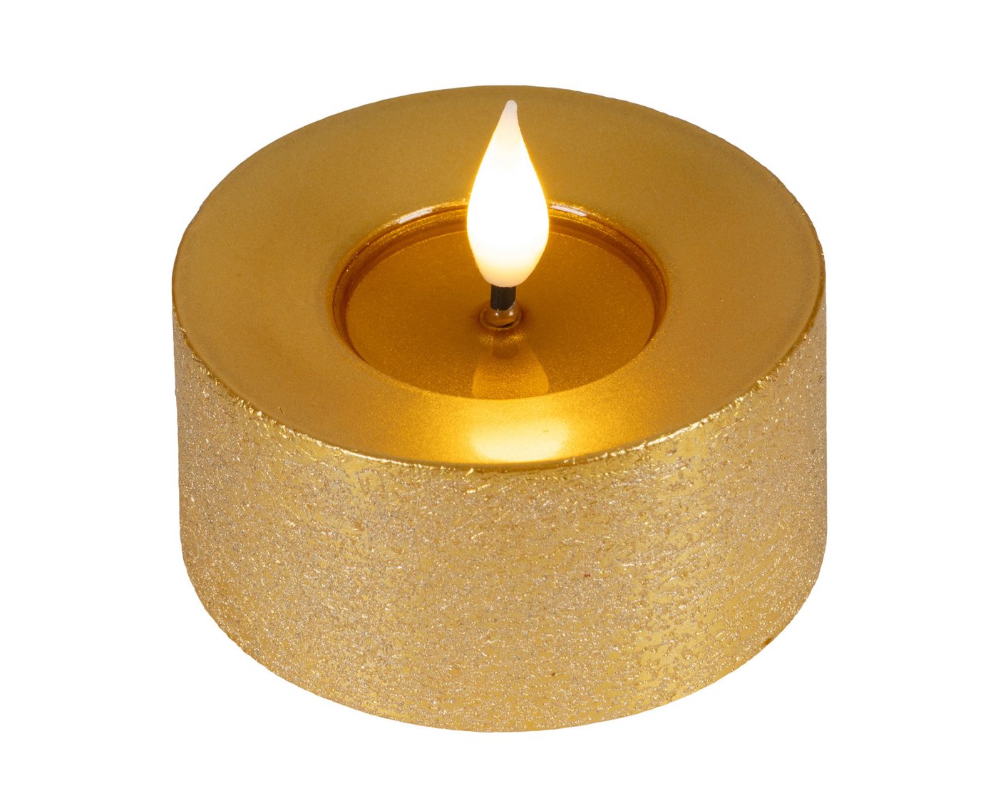Lumineo LED-Kerze, Timer, warmweiß, LED Kerzen 6x7,5cm Timer Wachs 2 Stück - Flacker-Effekt Gold Warmweiß – Bild 3 von 5