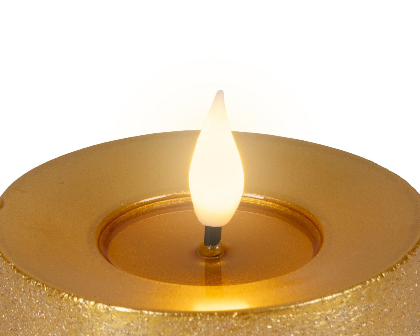 Lumineo LED-Kerze, Timer, warmweiß, LED Kerzen 6x7,5cm Timer Wachs 2 Stück - Flacker-Effekt Gold Warmweiß – Bild 4 von 5