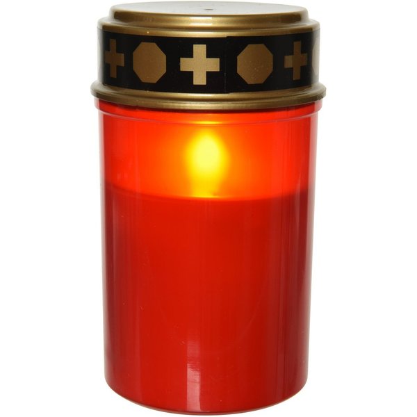 Lumineo LED-Kerze, Timer, klassisch warm, LED Kerze 7x12cm mit Timer Outdoor Grablicht Rot / Warmweiß