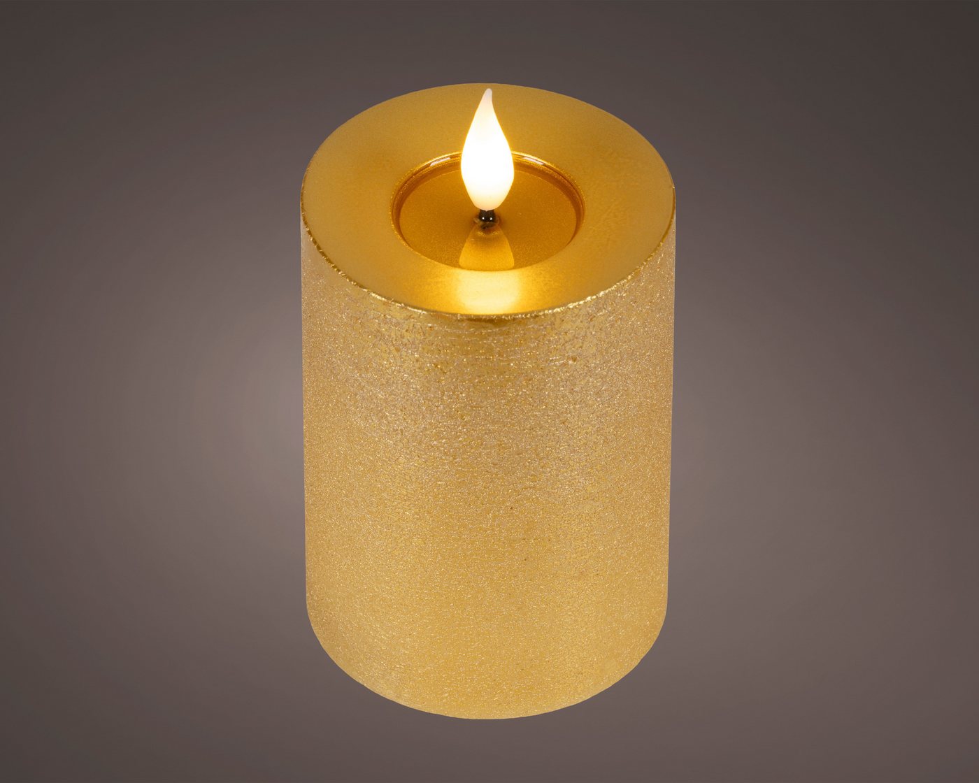 Lumineo LED-Kerze, Timer, warmweiß, LED Kerze 7,5x13,5cm mit Timer Wachs Flacker-Effekt Gold / Warmweiß – Bild 2 von 5