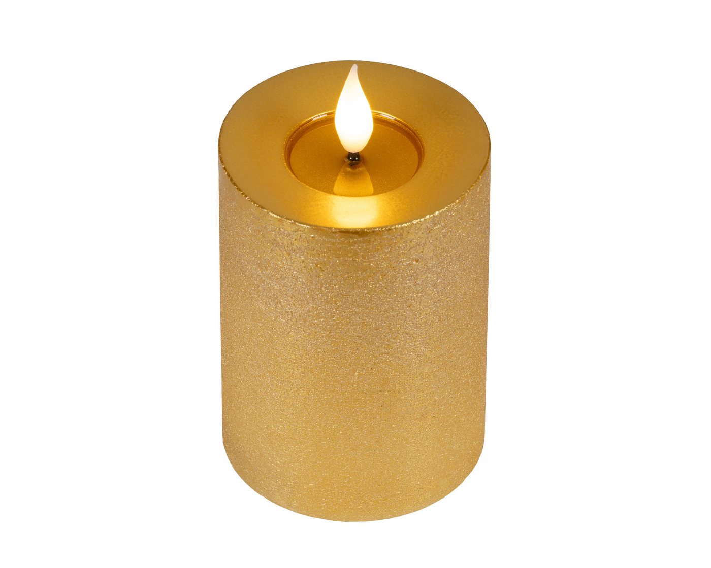 Lumineo LED-Kerze, Timer, warmweiß, LED Kerze 7,5x13,5cm mit Timer Wachs Flacker-Effekt Gold / Warmweiß – Bild 3 von 5