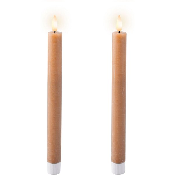 Lumineo LED-Kerze, Timer, warmweiß, LED Kerzen 24cm mit Timerfunktion Wachs 2 Stück Hellbraun / Warmweiß