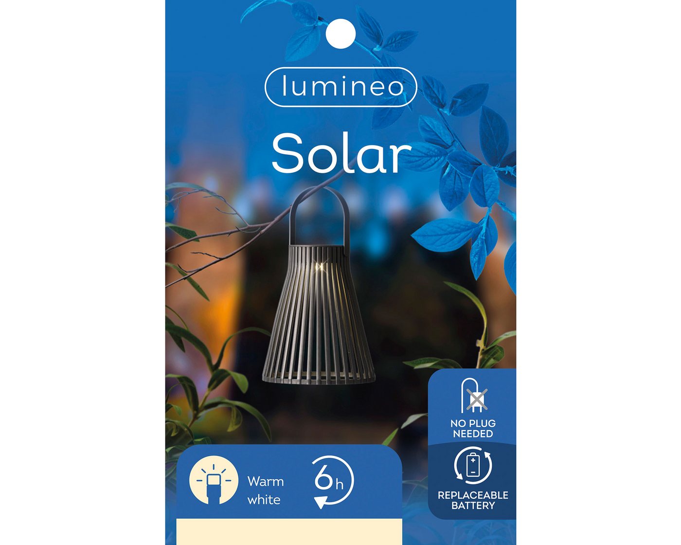 Lumineo LED Laterne, Dauerlicht, warmweiß, Solar Gartenleuchte LED Laterne 14x18cm Kunststoff Schwarz / Warmweiß – Bild 3 von 3