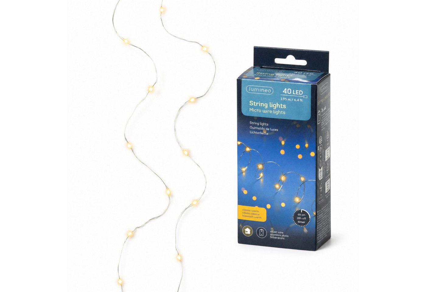 Lumineo LED-Lichterkette, LED Draht Lichterkette 1,95m mit Timer 40 Micro-LEDs Klassisch Warm – Bild 2 von 5