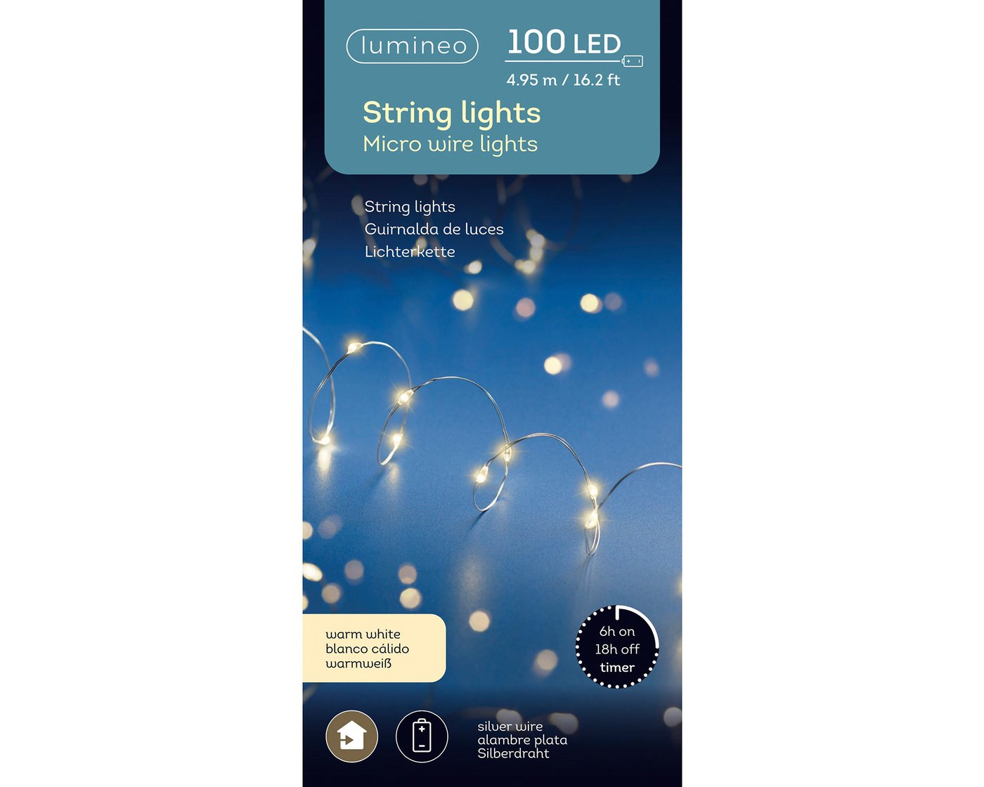 Lumineo LED-Lichterkette, LED Lichterkette mit Timer / Batteriebetrieb 495cm 100 LEDs Warmweiß – Bild 4 von 5