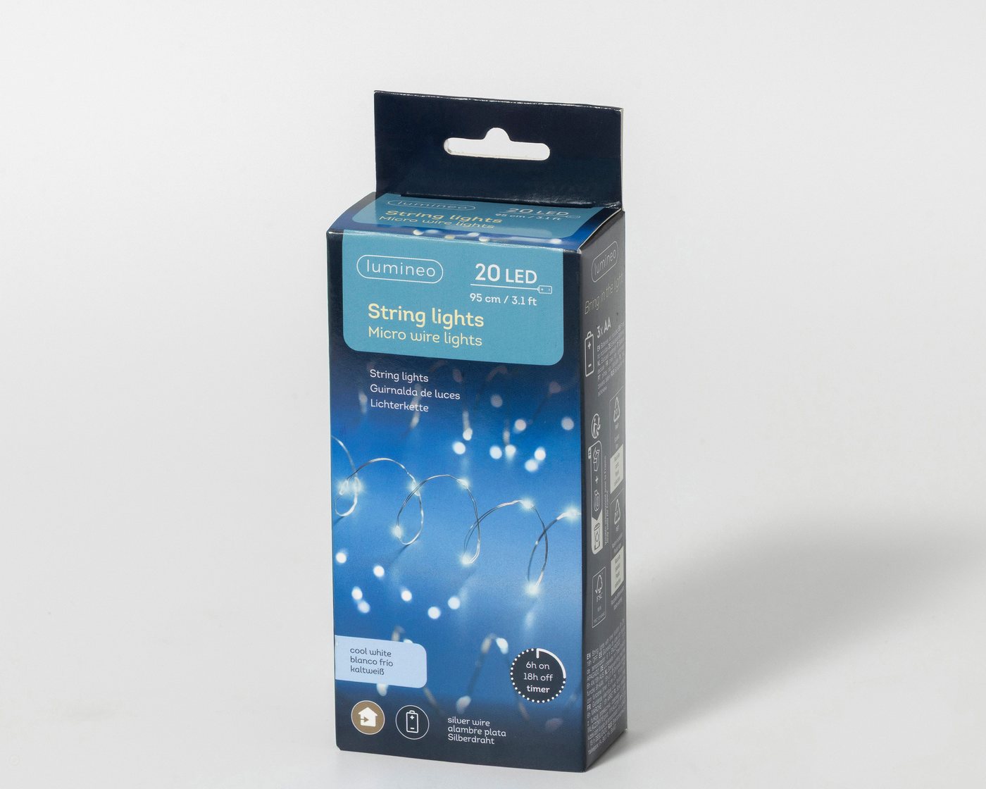 Lumineo LED-Lichterkette, LED Draht Lichterkette 95cm Batterie 20 Micro-LEDs Silber / Kaltweiß – Bild 4 von 5