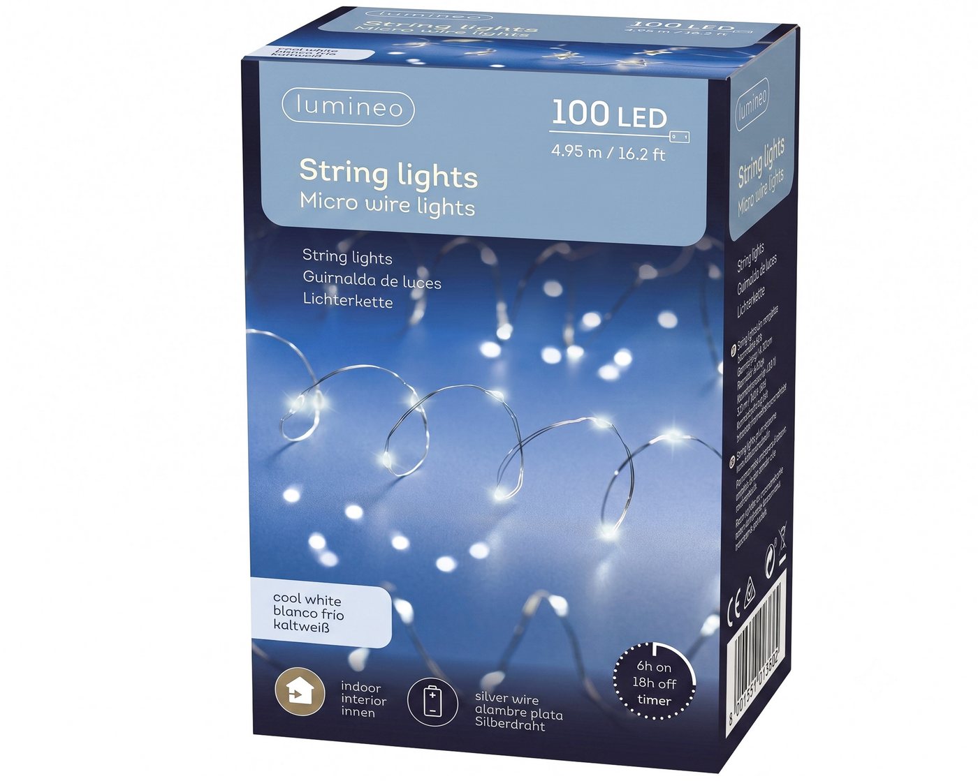 Lumineo LED-Lichterkette, LED Draht Lichterkette 4,95m Batterie 100 Micro-LEDs Kaltweiß Silber – Bild 3 von 5