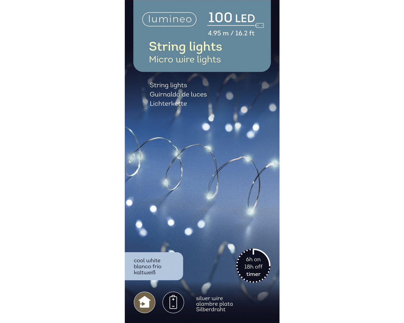 Lumineo LED-Lichterkette, LED Draht Lichterkette 4,95m Batterie 100 Micro-LEDs Kaltweiß Silber – Bild 5 von 5