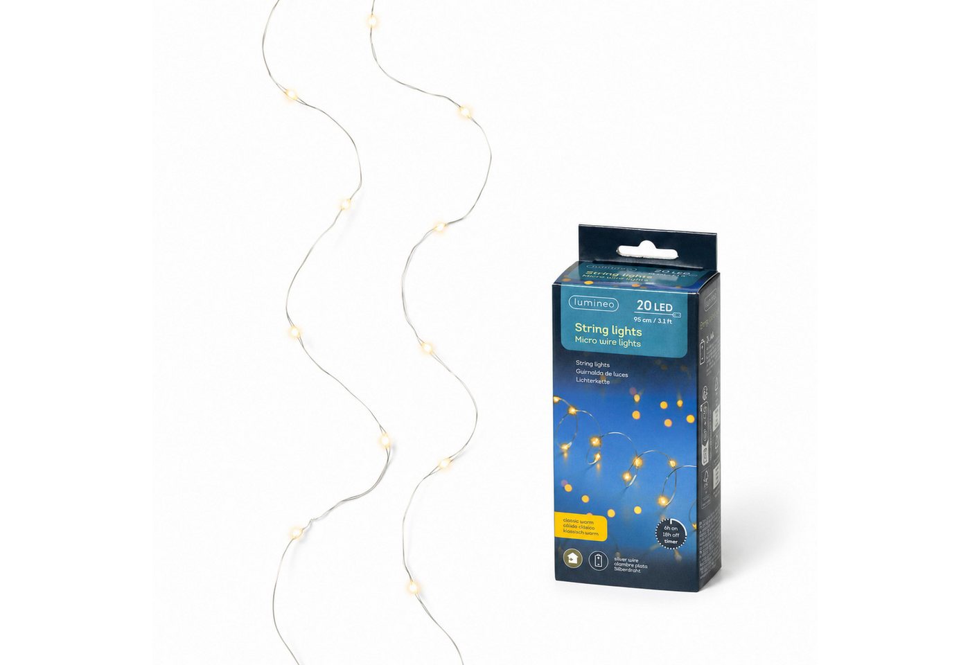 Lumineo LED-Lichterkette, LED Draht Lichterkette 95cm Batterie 20 Micro-LEDs Klassisch Warm – Bild 2 von 5