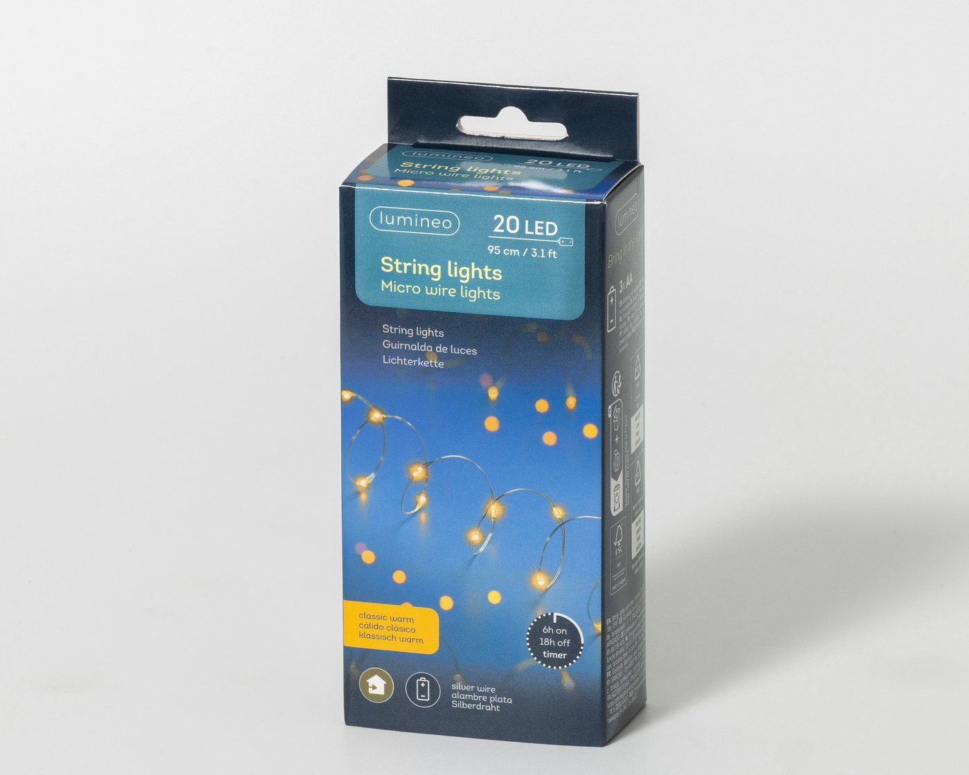 Lumineo LED-Lichterkette, LED Draht Lichterkette 95cm Batterie 20 Micro-LEDs Klassisch Warm – Bild 3 von 5