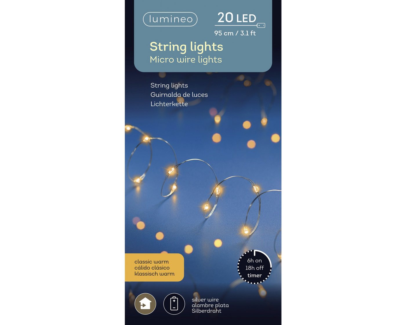 Lumineo LED-Lichterkette, LED Draht Lichterkette 95cm Batterie 20 Micro-LEDs Klassisch Warm – Bild 5 von 5