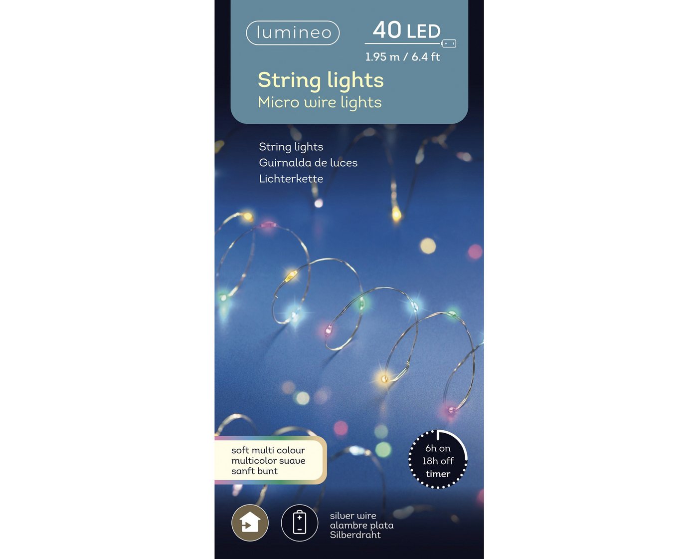 Lumineo LED-Lichterkette, LED Draht Lichterkette 1,95m Batterie 40 Micro-LEDs Soft Bunt – Bild 3 von 5