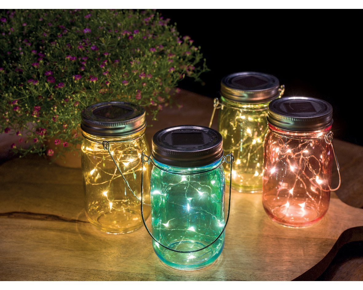 Lumineo LED Solarleuchte, Dauerlicht, warmweiß, Solar Gartenleuchte LED Einmachglas Glas 8x14cm Warmweiß 4-er Set – Bild 3 von 4
