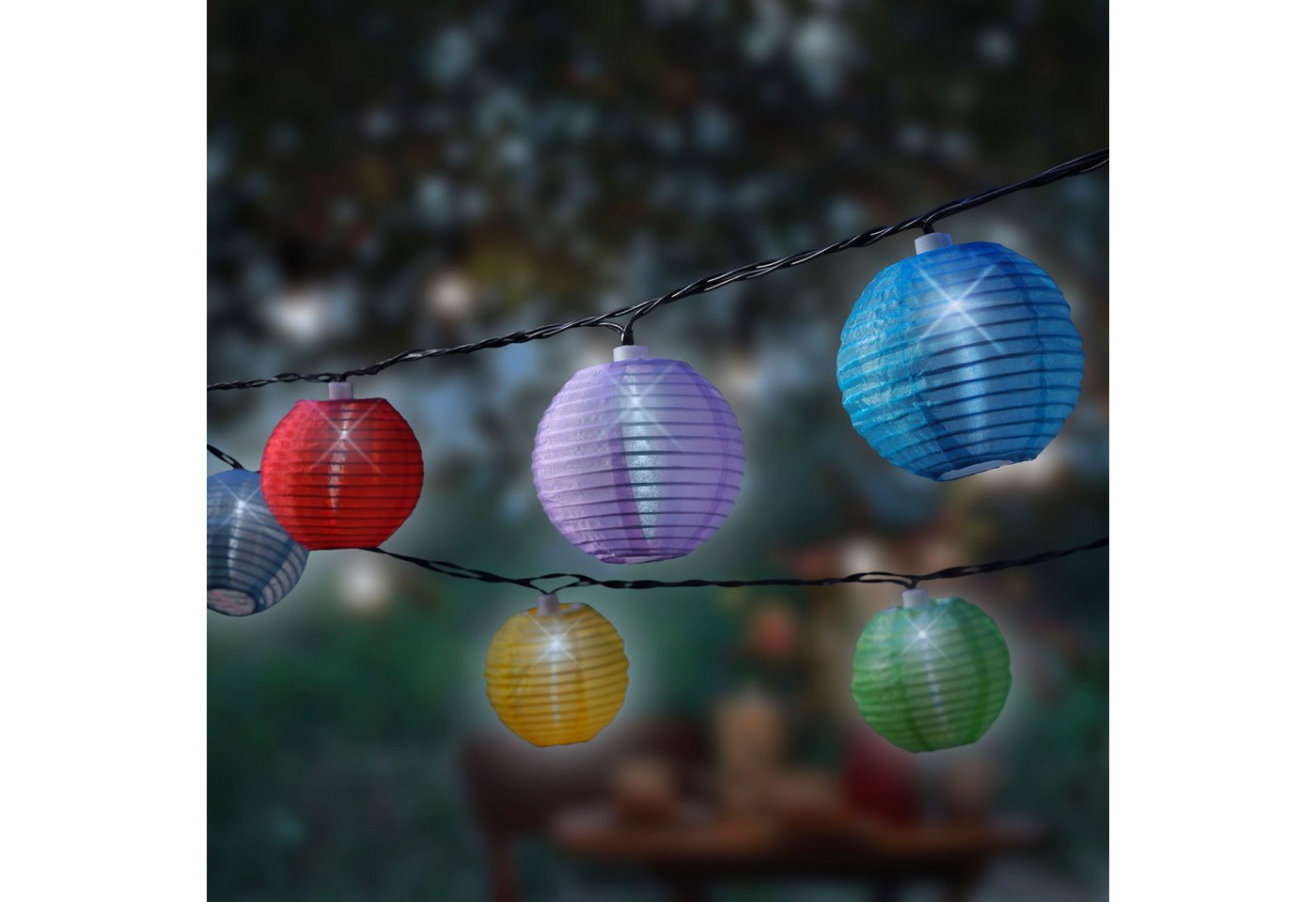 Lumineo LED Solarleuchte, Dauerlicht, warmweiß, LED Solar Lichterkette Lampions 4,5m Nylon Bunt / Kaltweiß – Bild 4 von 5
