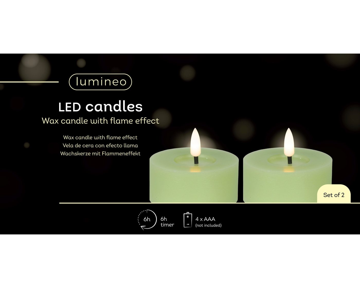 Lumineo LED-Teelichter, Timer, warmweiß, LED Teelichter 7x6cm mit Timer Wachs 2 Stück Hellgrün / Warmweiß – Bild 3 von 4