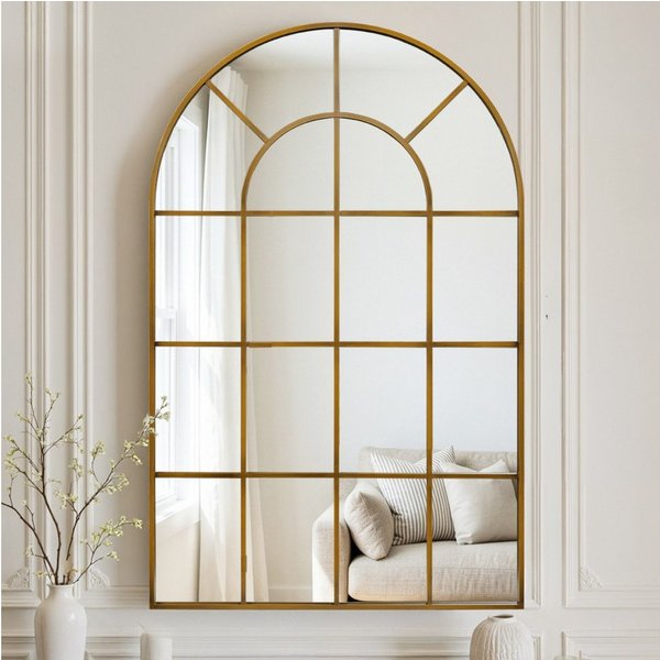 LUNAMIRROR Wandspiegel in Bogenform, mit Gitterdesign und Metallrahmen (1-St), hängend & anlehnbar