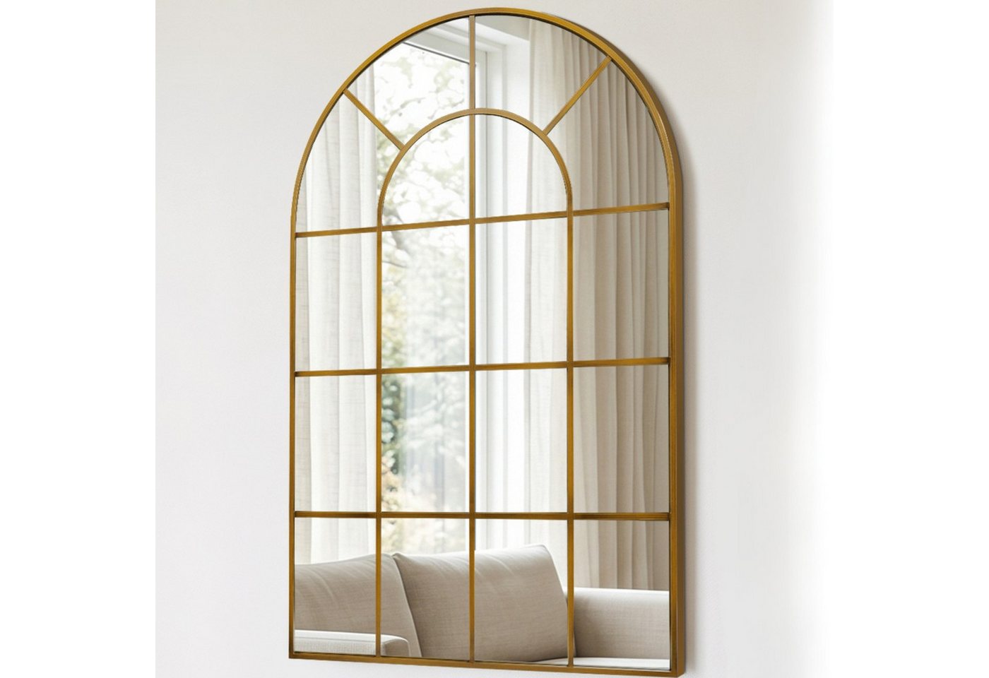 LUNAMIRROR Wandspiegel in Bogenform, mit Gitterdesign und Metallrahmen (1-St), hängend & anlehnbar – Bild 3 von 5
