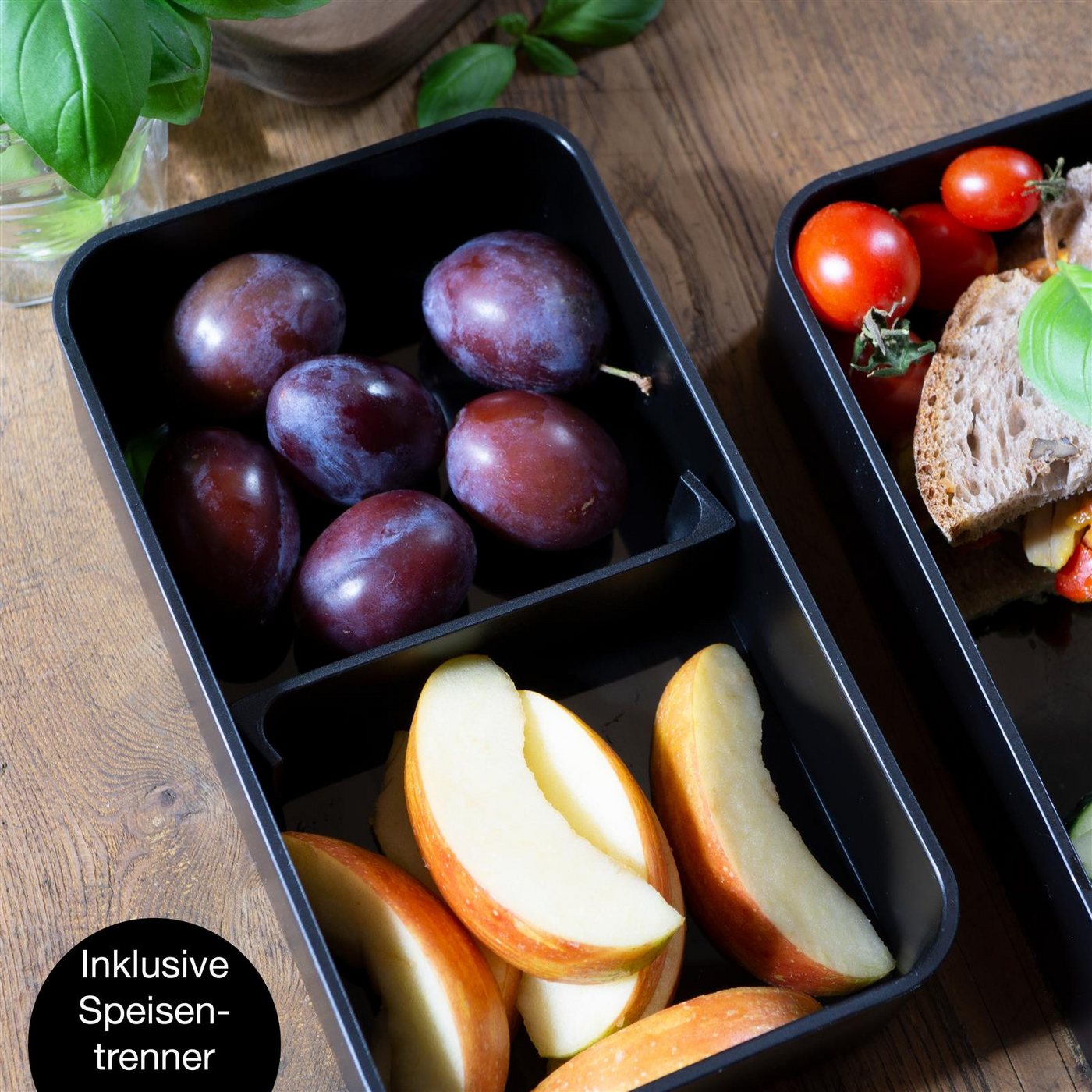 Moritz & Moritz Lunchbox Moritz & Moritz Bento Box Schwarz, Kunststoff, Bambus, Elasthan, (Set), Bento Lunchbox für Erwachsene und Kinder - inkl. Besteck-Set – Bild 4 von 5