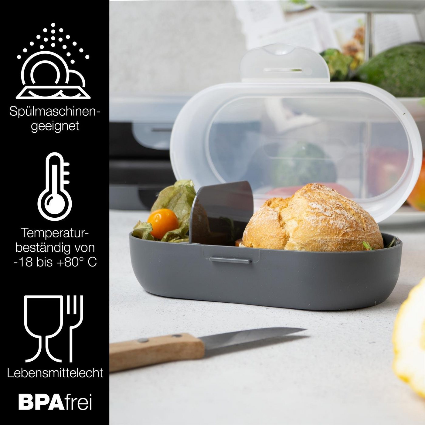 Moritz & Moritz Lunchbox Moritz & Moritz Mix Brotdosen dunkel, Kunststoff, (3er Set, 6-tlg), Mix & Match - mit Fächern – Bild 3 von 5