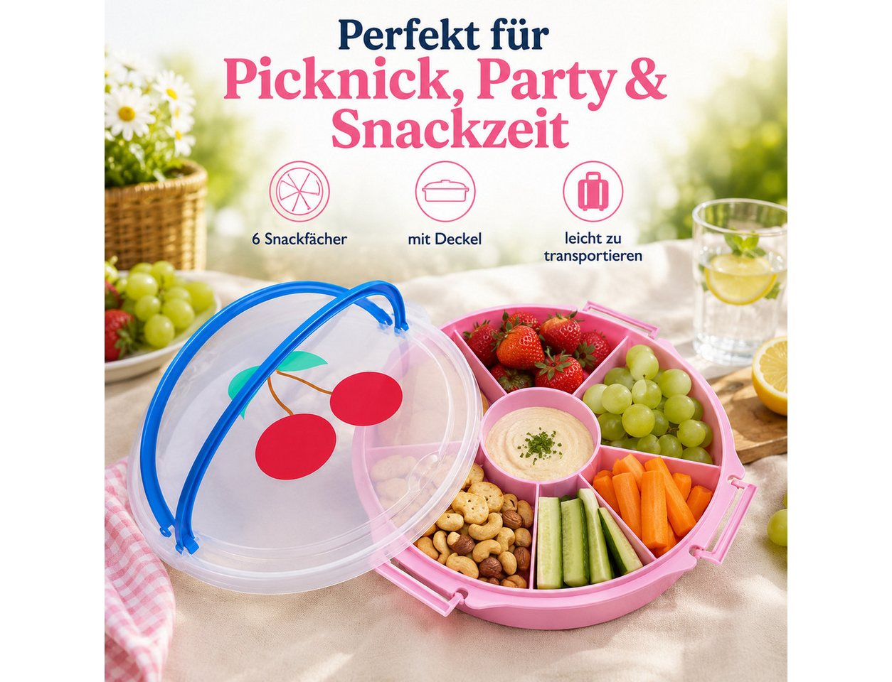 rice Lunchbox Rice Serviertablett mit Deckel - Rosa Kirsche, Kunststoff, (1-tlg) – Bild 3 von 5