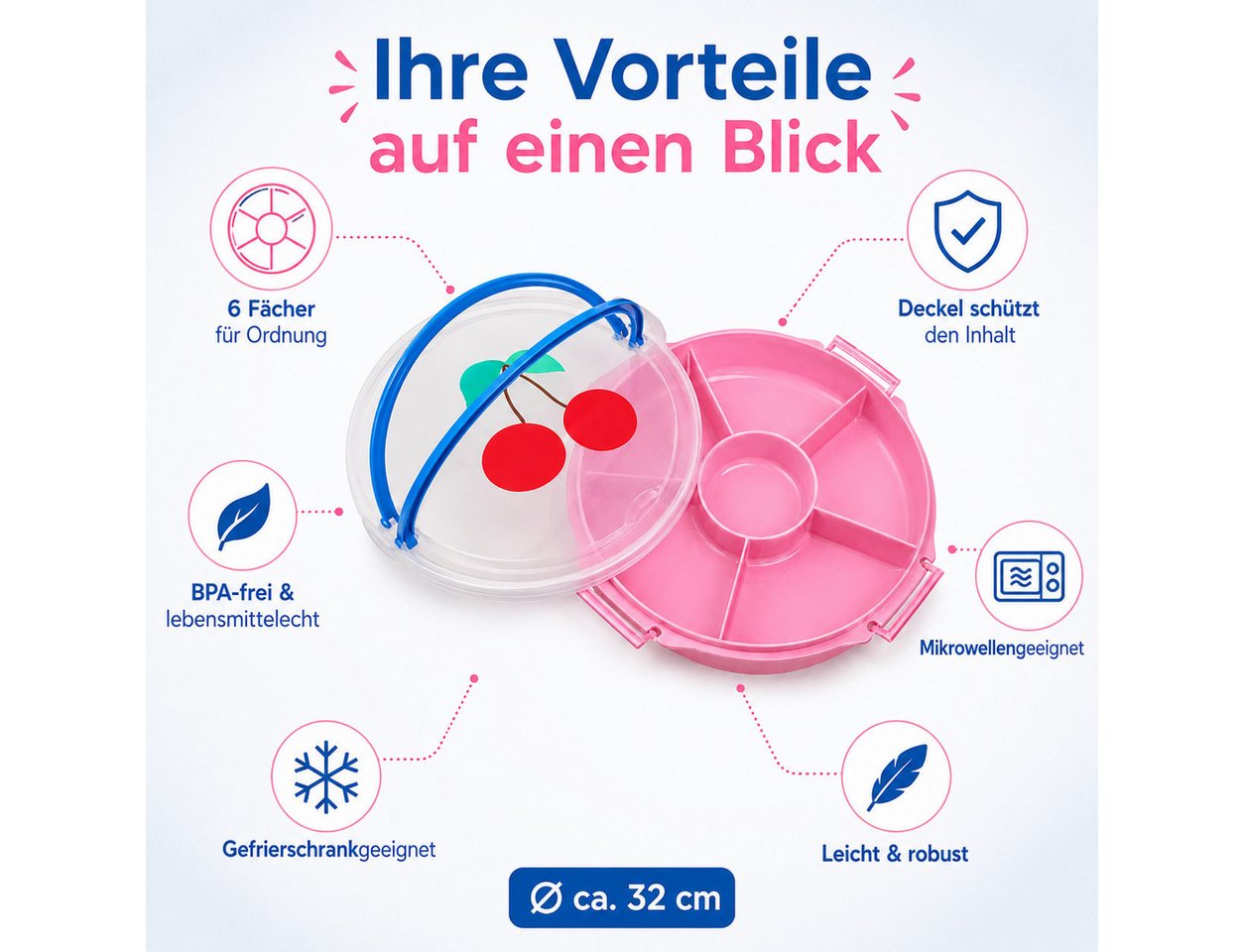 rice Lunchbox Rice Serviertablett mit Deckel - Rosa Kirsche, Kunststoff, (1-tlg) – Bild 4 von 5