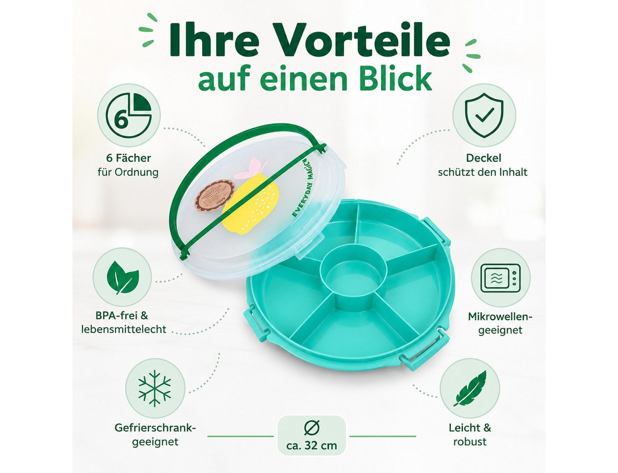 rice Lunchbox Rice Serviertablett mit Deckel - Türkis Zitrone, Kunststoff, (1-tlg) – Bild 4 von 5