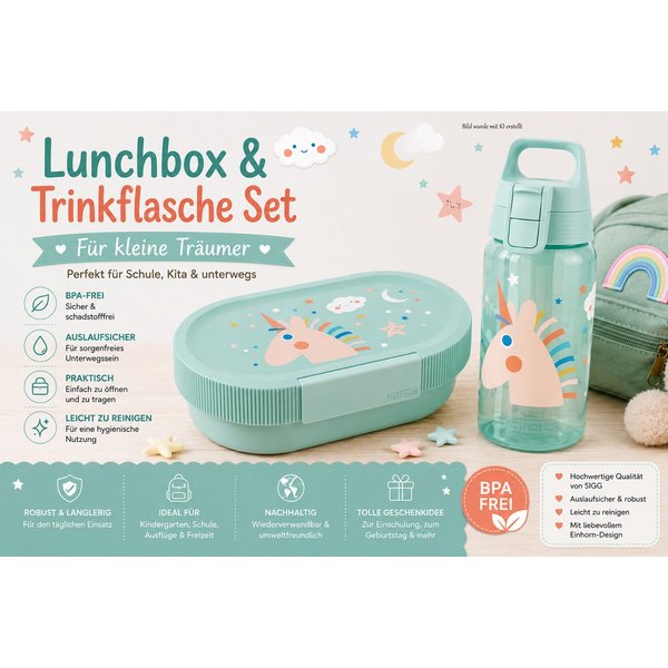 Sigg Lunchbox SIGG Brotdose Lumo + Trinkflasche Viva One - Schule & Kindergarten, (Auslaufsichere Trinkflasche und robuste Lunchbox – langlebig), ideal für Paus