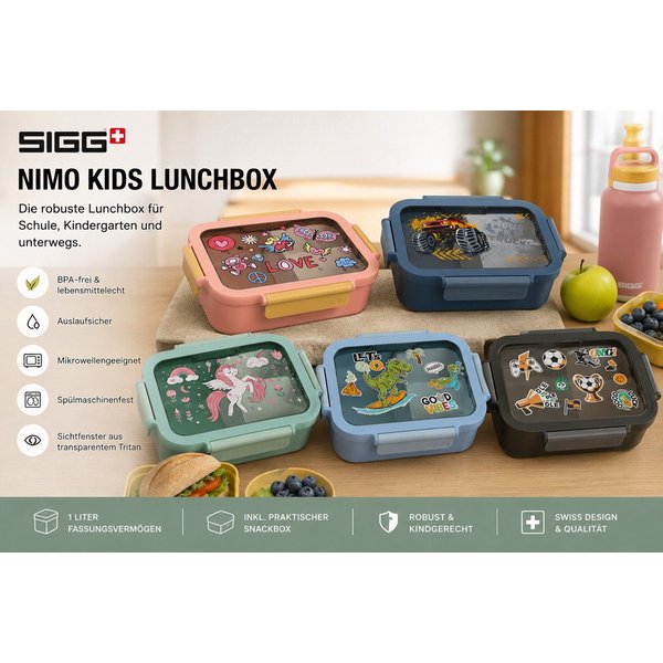 Sigg Lunchbox SIGG NIMO Kids Lunchbox, verschiedene Motive wählbar, (BPA-freie Brotdose aus hochwertigem Polypropylen – lebensmittelecht), Robuste, leichte Lunc