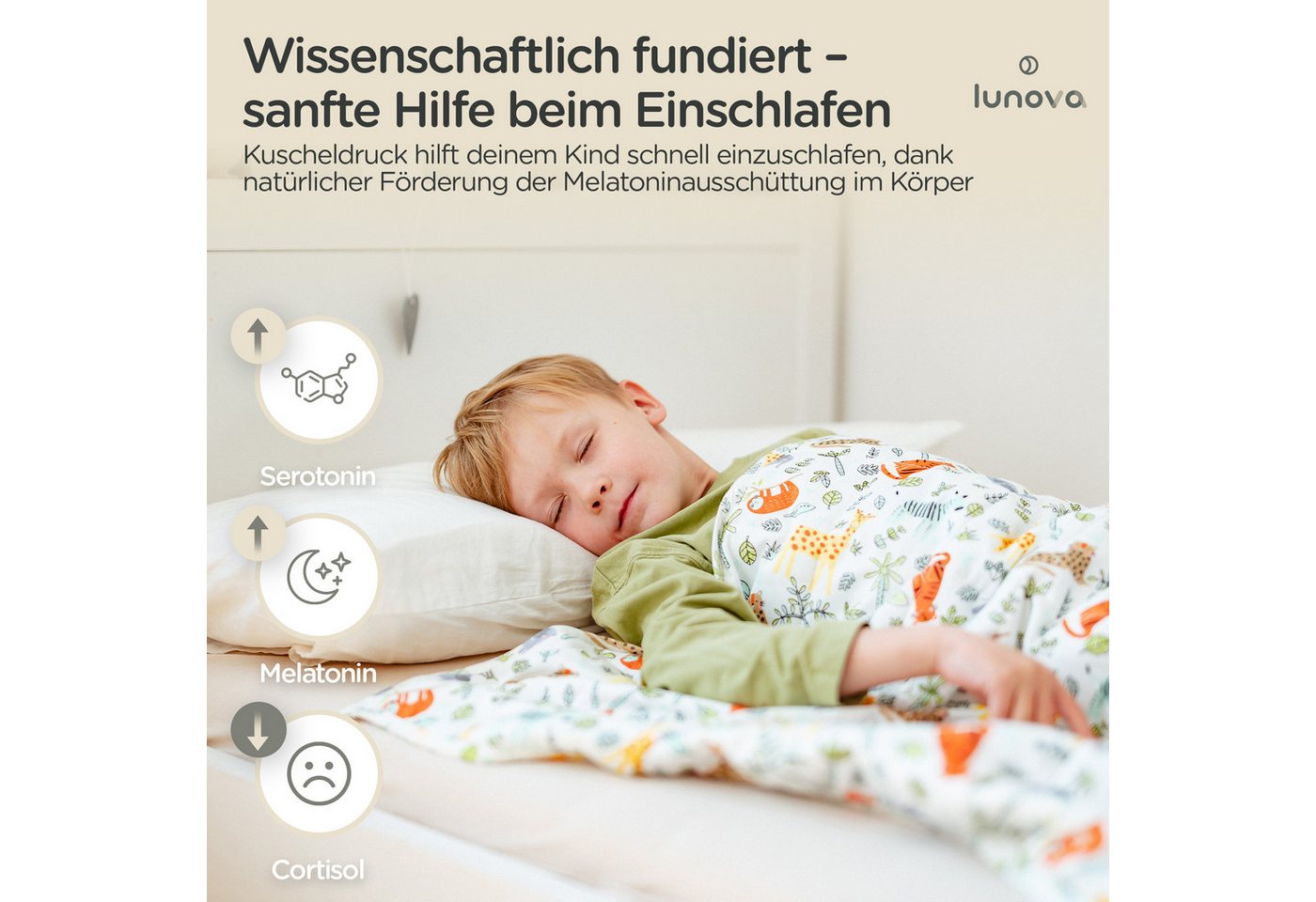 Lunova Gewichtsdecke für Kinder, Füllung: hypoallergene Glasperlen, Therapiedecke, waschbar, OEKO-TEX Baumwolle, 2-4 kg Gewicht – Bild 5 von 5