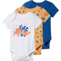 LUPILU® Baby Bodies, 3 Stück, kurzarm (blau/orange/weiß, 50/56)