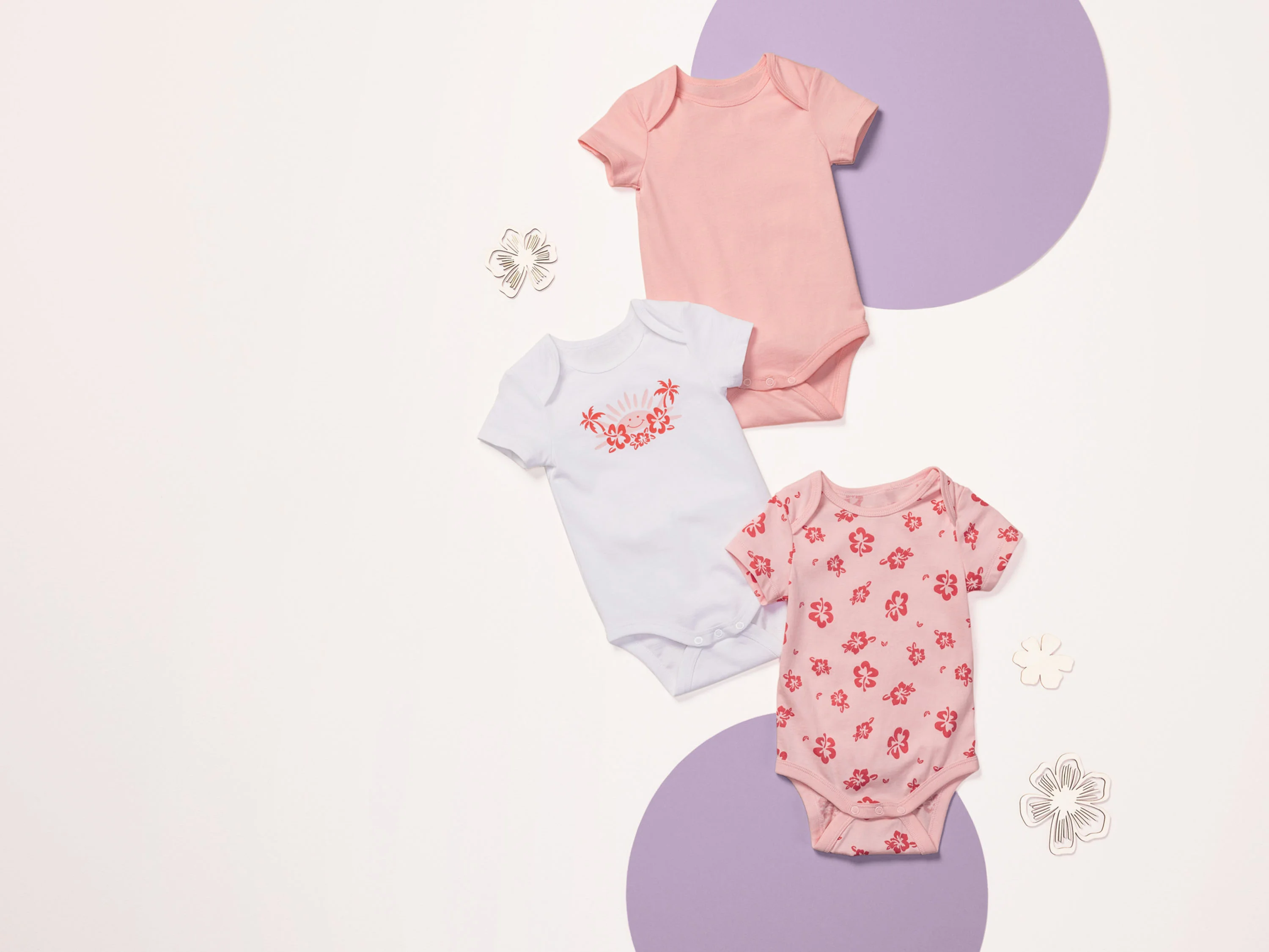LUPILU® Baby Bodies, 3 Stück, kurzarm (rosa/weiß, 50/56) – Bild 2 von 4