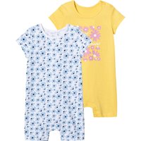 LUPILU® Baby Playsuits, 2 Stück, reine Baumwolle (weiß/blau/gelb, 50/56)