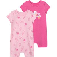 LUPILU® Baby Playsuits, 2 Stück, reine Baumwolle (pink/rosa, 50/56)