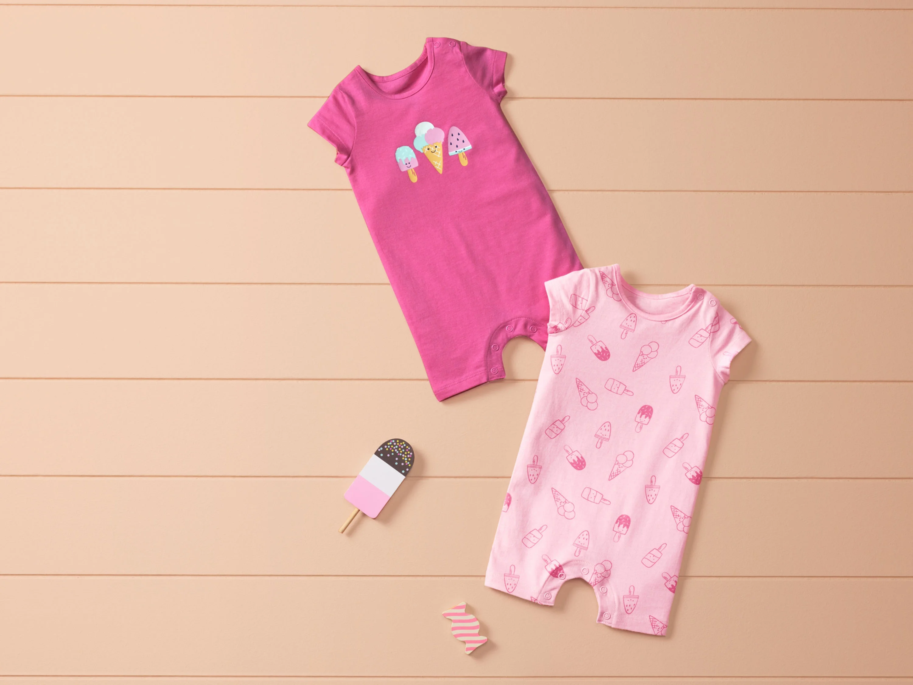 LUPILU® Baby Playsuits, 2 Stück, reine Baumwolle (pink/rosa, 50/56) – Bild 2 von 4