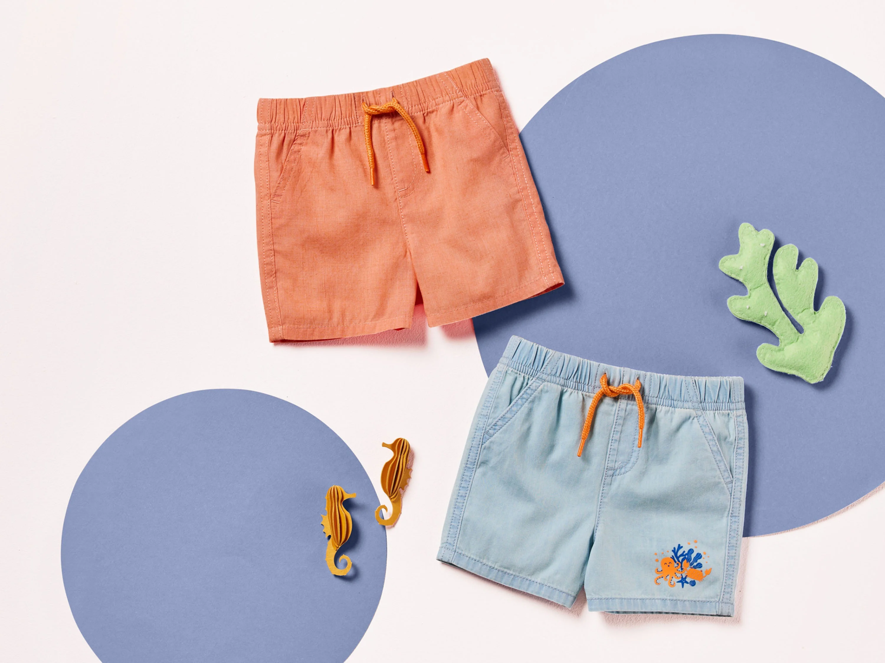 LUPILU® Baby Shorts, 2 Stück, mit Gummizugbund (hellblau/orange, 62/68) – Bild 2 von 4