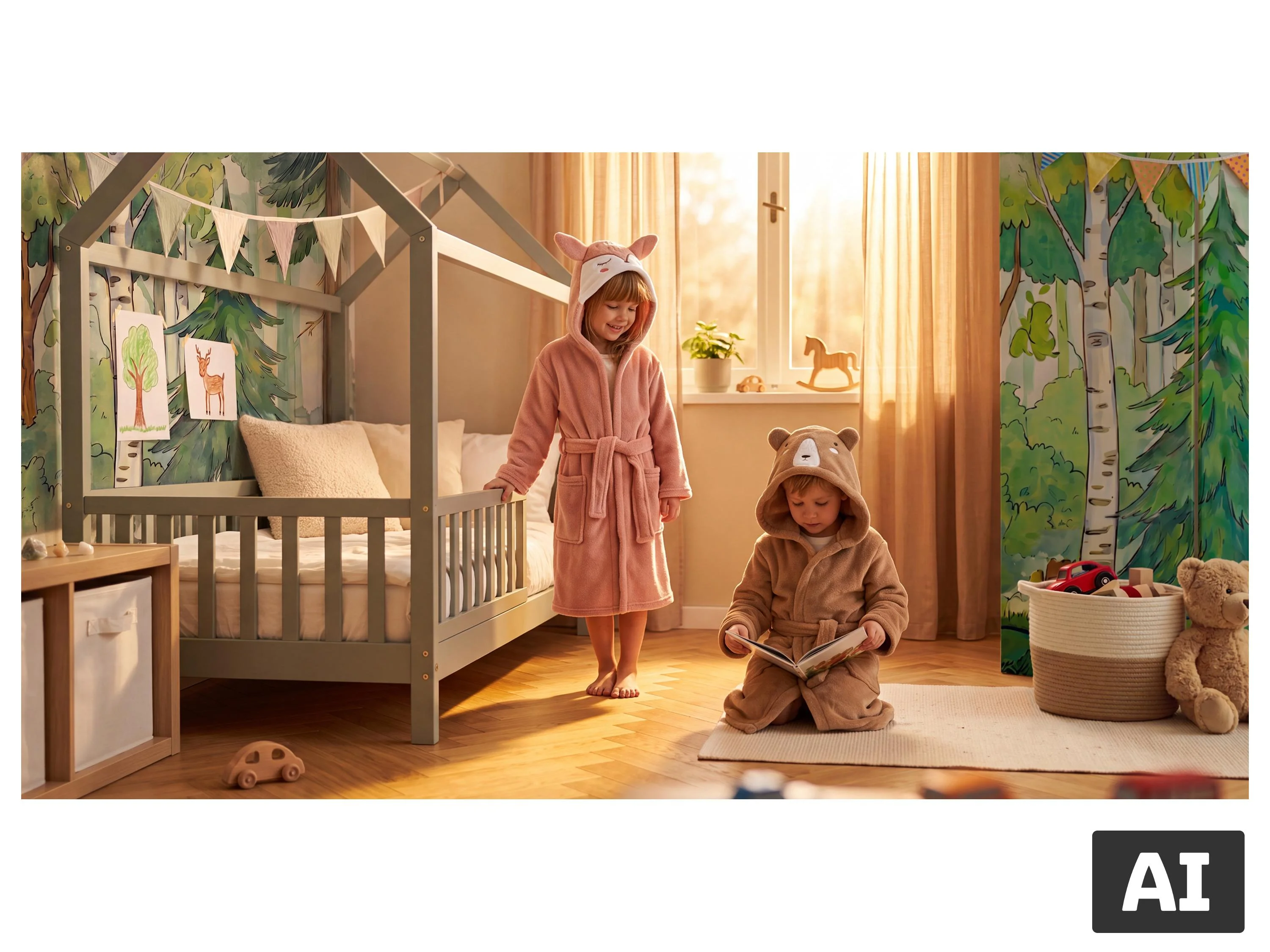 LUPILU® Kinder Bademantel (Braun, 122/128) – Bild 4 von 4