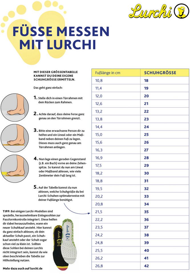 Lurchi Jola Barefoot Barfußschuh, Halbschuh, Sneaker mit Blüten, Größenschablone zum Download – Bild 3 von 5