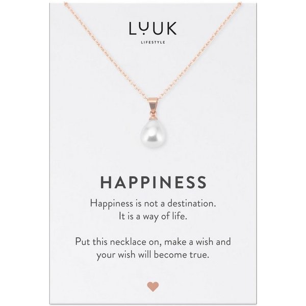 LUUK LIFESTYLE Kette mit Anhänger Perle, HAPPINESS Geschenkkarte für Frauen, Festivalschmuck